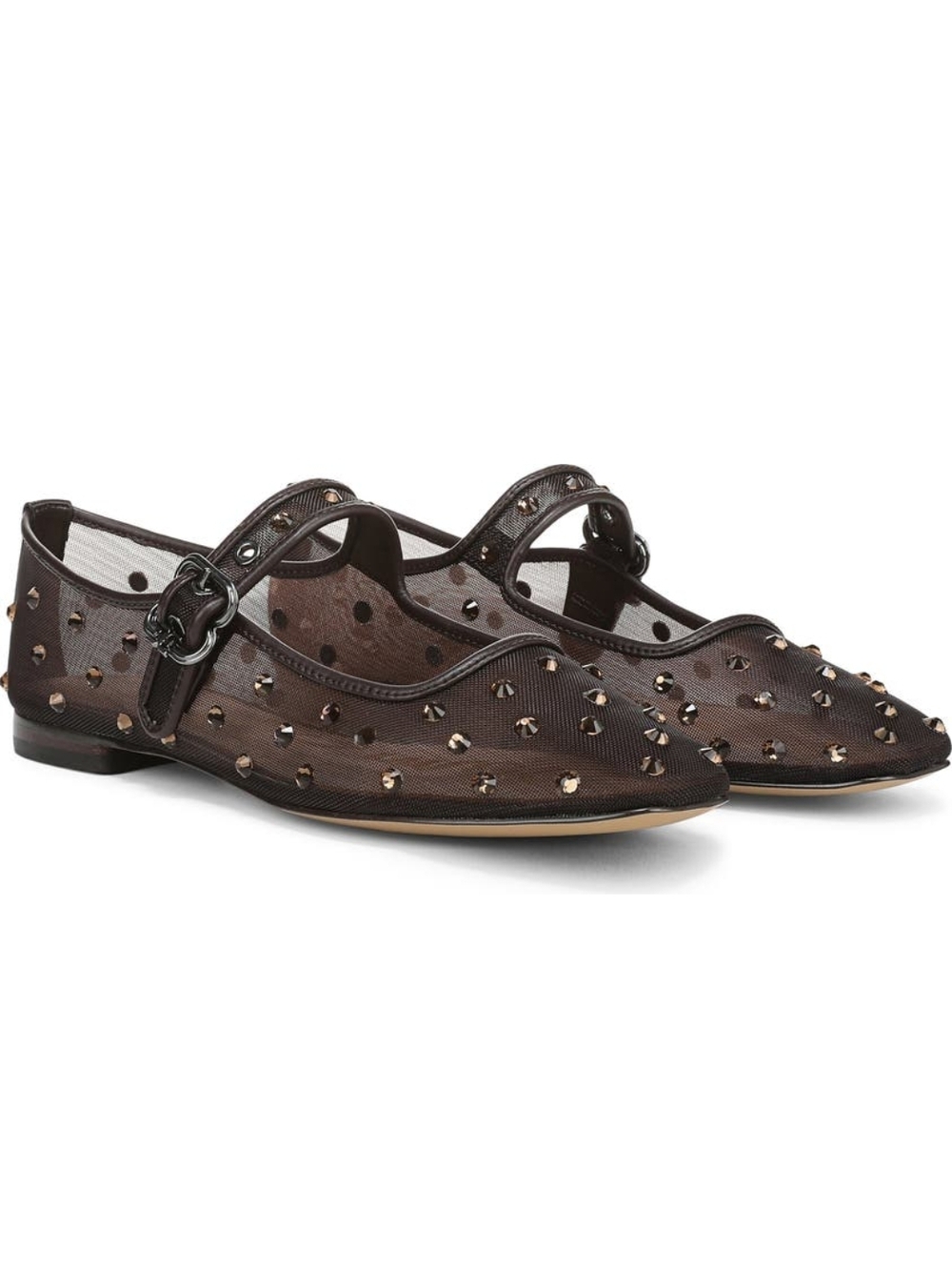 Sam Edelman Brown Studded Mesh Mary Jane Flats